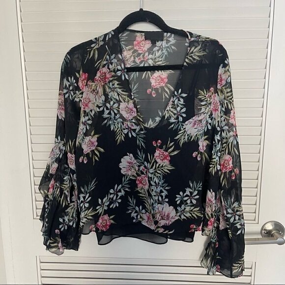 INTERMIX Caitlin Black Flower Silk Top - Picture 5 of 7